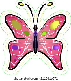 A pink butterfly with various motifs