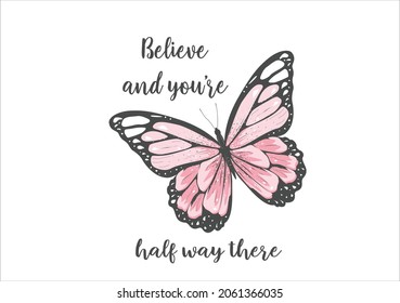 pink butterfly vector art design hand drawn 
