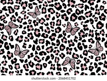 pink butterfly vector art design hand drawn seamless leopard butterfly pattern