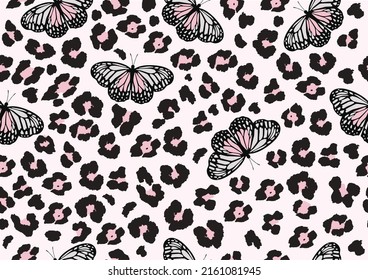 pink butterfly vector art design hand drawn seamless leopard butterfly pattern