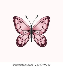 Ilustración vectorial de mariposa rosa sobre fondo rosa claro.