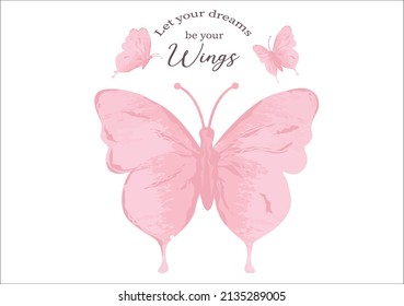 pink butterfly watercolor hand drawn design