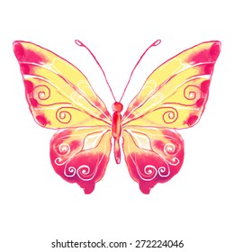 Pink Butterfly watercolor.Vector illustration.