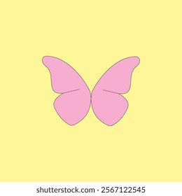 Pink butterfly wings vector illustration on yellow background. Insects icon