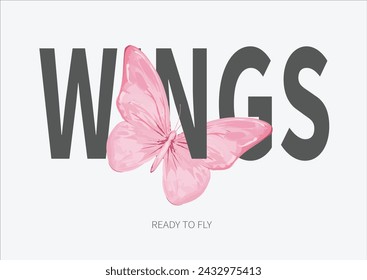 pink butterfy hand drawn design vector