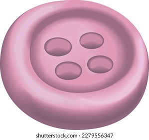botón rosa para la ropa. Iconos 3d objeto vector de representación realista. botón, tela, costura, ropa, círculo, sastre, redondo, moda