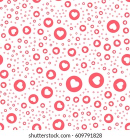 Pink button heart in circle. Button for expressing social emoji. Vector seamless pattern flat illustration EPS 10
