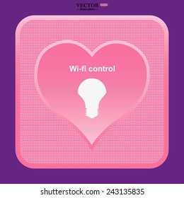 Pink button with heart. LED lamp controlled via wi-fi network, vector illustration, EPS 10