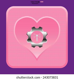 pink button with heart, Toothed setting controls via wi-fi network, vector illustration, EPS 10
