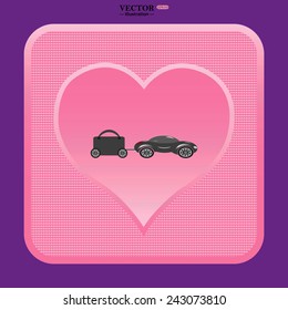 pink button with heart, trailer, car, suitcase on wheels , vector illustration, EPS 10