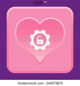 pink button with heart, unlock settings , vector illustration, EPS 10