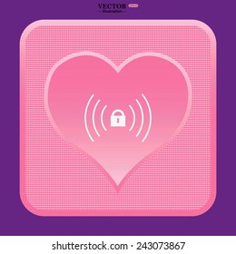 pink button with heart, Wireless network access is closed, locked, vector illustration, EPS 10
