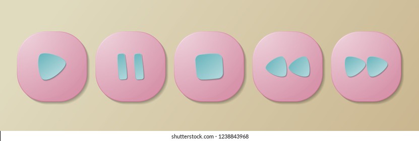 Pink buttons for music playback vector illustration on brown background