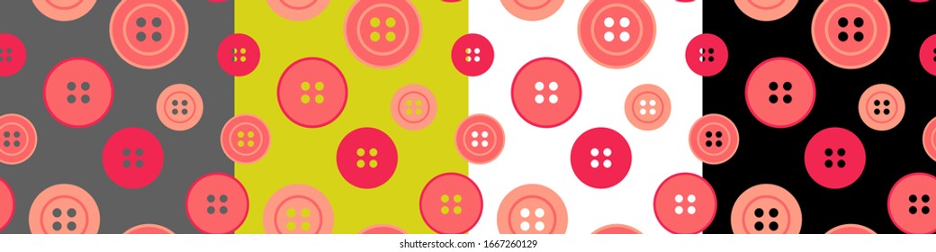 Pink buttons on different background seamless pattern. Bright collection with sewing elements