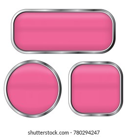 Pink buttons set isolated on a white background