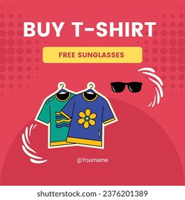 Pink Buy T-shirt Free Sunglasses Promo For Social Media Post