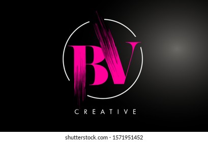 Pink BV Brush Stroke Letter Logo Design. Pink Paint Logo Leters Icon with Elegant Circle Vector Design.