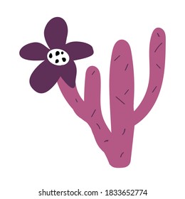 Pink Cactus in the bloom, card, vector