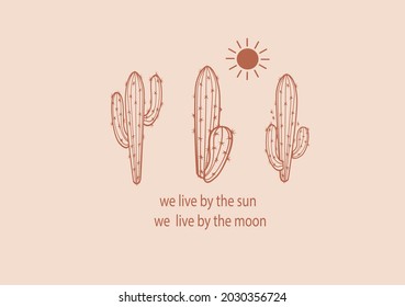 pink cactus vector hand drawn design