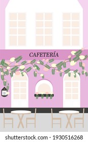 Pink cafeteria with weaving flowers vector graphic