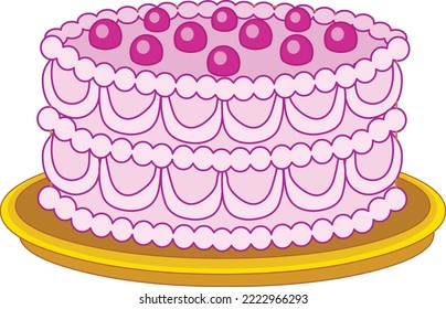 pink cake with cream, flat illustration