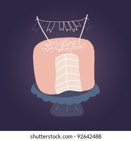 pink cake with flags and sprinkles