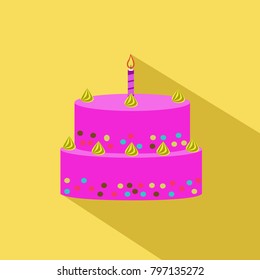 Pink cake icon flat design vector illustration