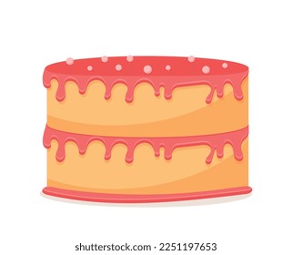 Icono de pastel rosa. Alimentos dulces pero poco saludables en los glaseos de fresa. Postre y delicadeza, productos de harina. Cafetería o menú de restaurante. Afiche o cartel para el sitio web. Dibujo vectorial plano de dibujos animados