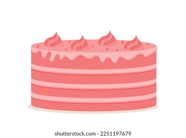 Pink cake icon. Sweetness, dessert and delicacy, flour products. Symbol of holiday and festival. New Year, Christmas and birthday. Cartoon flat vector illustration