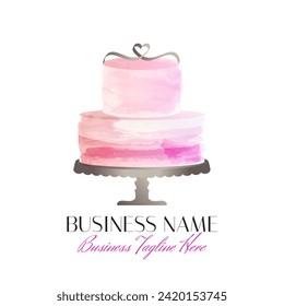 Pink Cake Logo Design with Heart 