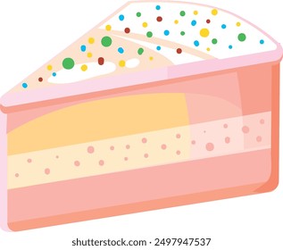 Pink cake piece. Tasty sweet cartoon cheesecake