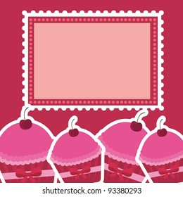 Pink Cakes with blank stamp vector illustration