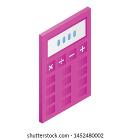 Pink calculator icon. Isometric of pink calculator vector icon for web design isolated on white background