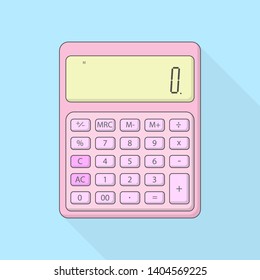 Pink calculator Vector Illustration With Long Shadow on blue background - Vector