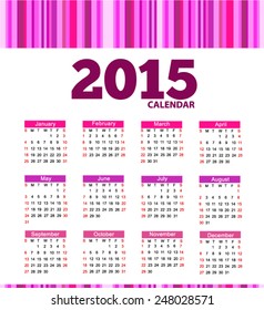 Pink Calendar 2015. Vector EPS 10 illustration.