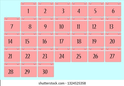 Pink Calendar With 30 Days.