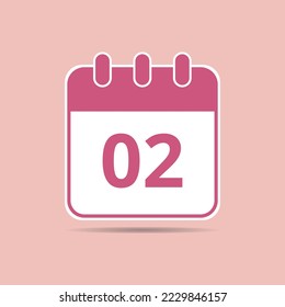 Pink calendar flat icon for meetings and important dates, date set day 02.