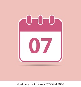 Pink calendar flat icon for meetings and important dates, date set day 07.