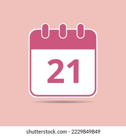 Pink calendar flat icon for meetings and important dates, date set day 21.