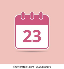 Pink calendar flat icon for meetings and important dates, date set day 23.