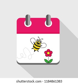pink calendar with flower and bee vector illustration EPS10