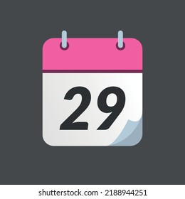 Pink calendar icon with bent tip isolated on gray background, day 29.