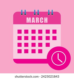 Pink calendar icon with month names, flat,  Vector illustration.