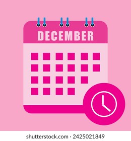 Pink calendar icon with month names, flat,Vector illustration.