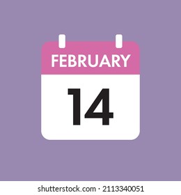 Pink Calendar on Valentine's Day. February 14. Valentine's Holiday on the Fourteen. Celebration of Love and Friendship. Part of a set.