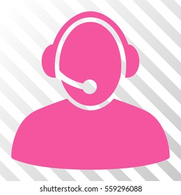Pink Call Center interface toolbar pictogram. Vector pictogram style is a flat symbol on diagonal hatch transparent background.