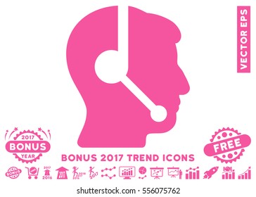 Pink Call Center Operator pictogram with bonus 2017 trend design elements. Vector illustration style is flat iconic symbols, white background.