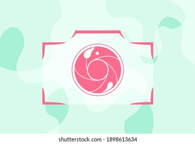 Pink camera icon on abstract green background