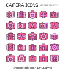 pink camera icons set