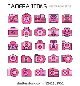 pink camera icons set